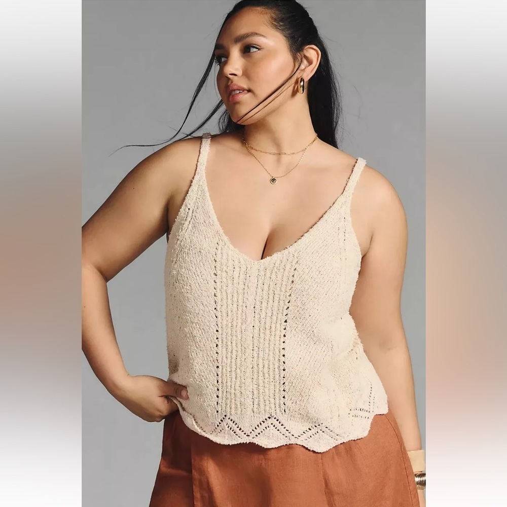 Anthropologie NWT V-Neck Pointelle Sweater Tank size M ivory color  size L. - Picture 8 of 9